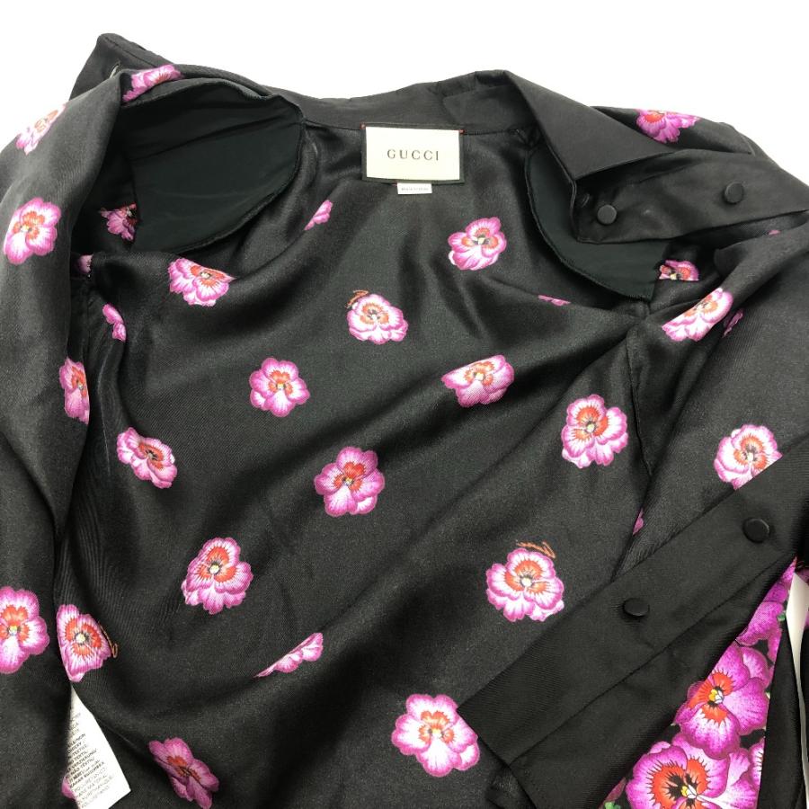 GUCCI グッチ 722304 リボン フラワーシャツ アパレル トップス スカーフ付き 肩パッド付き 長袖シャツ ブラック レディース【中古】 | GUCCI | 07