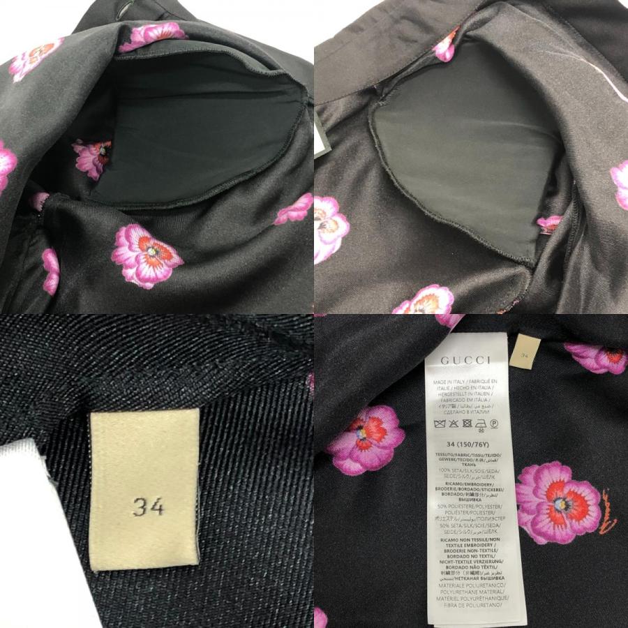 GUCCI グッチ 722304 リボン フラワーシャツ アパレル トップス スカーフ付き 肩パッド付き 長袖シャツ ブラック レディース【中古】 | GUCCI | 08