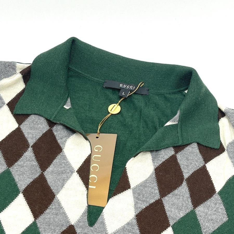 新品同様 GUCCI グッチ 205241 ダイヤモンド柄 アーガイル アパレル トップス 半袖 ニット ポロシャツ グリーン レディース【中古】 | GUCCI | 03