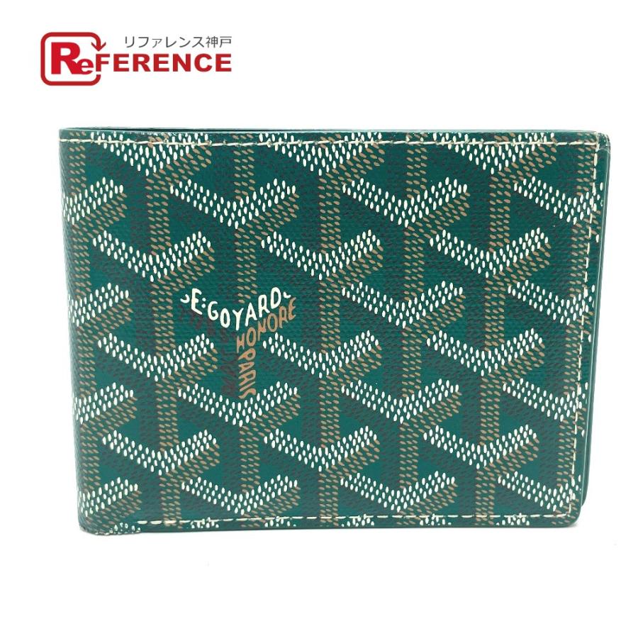 GOYARD ゴヤール ヘリンボーン 札入れ 2つ折り財布 レザー グリーン 
