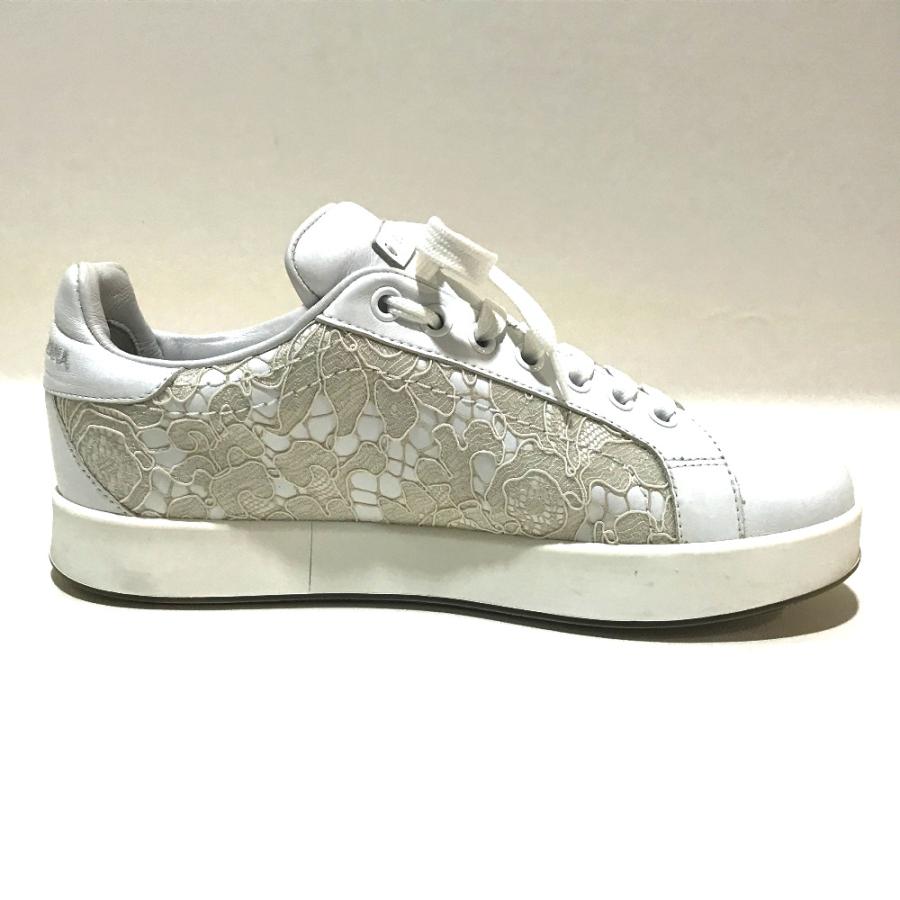 美品 DOLCE&GABBANA ドルガバ レースモチーフ スニーカー 牛革  / ポリエステル レディース ホワイト |  | 04