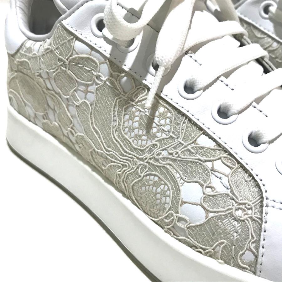 美品 DOLCE&GABBANA ドルガバ レースモチーフ スニーカー 牛革  / ポリエステル レディース ホワイト |  | 06