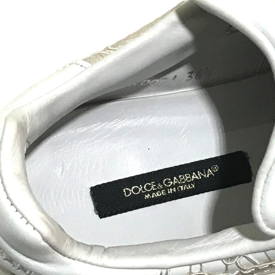 美品 DOLCE&GABBANA ドルガバ レースモチーフ スニーカー 牛革  / ポリエステル レディース ホワイト |  | 08