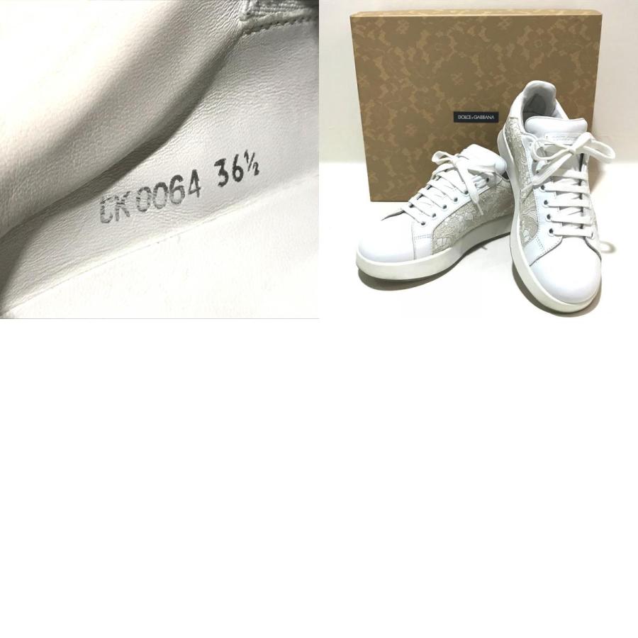 美品 DOLCE&GABBANA ドルガバ レースモチーフ スニーカー 牛革  / ポリエステル レディース ホワイト |  | 09