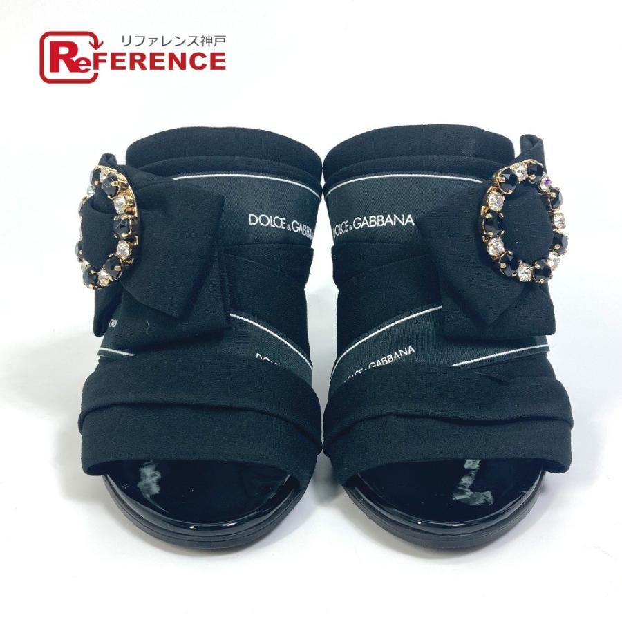 DOLCE&GABBANA ドルチェアンドガッバーナ サンダル リボン ロゴ/ハイヒール ミュール ブラック レディース【中古】新品同様 | 