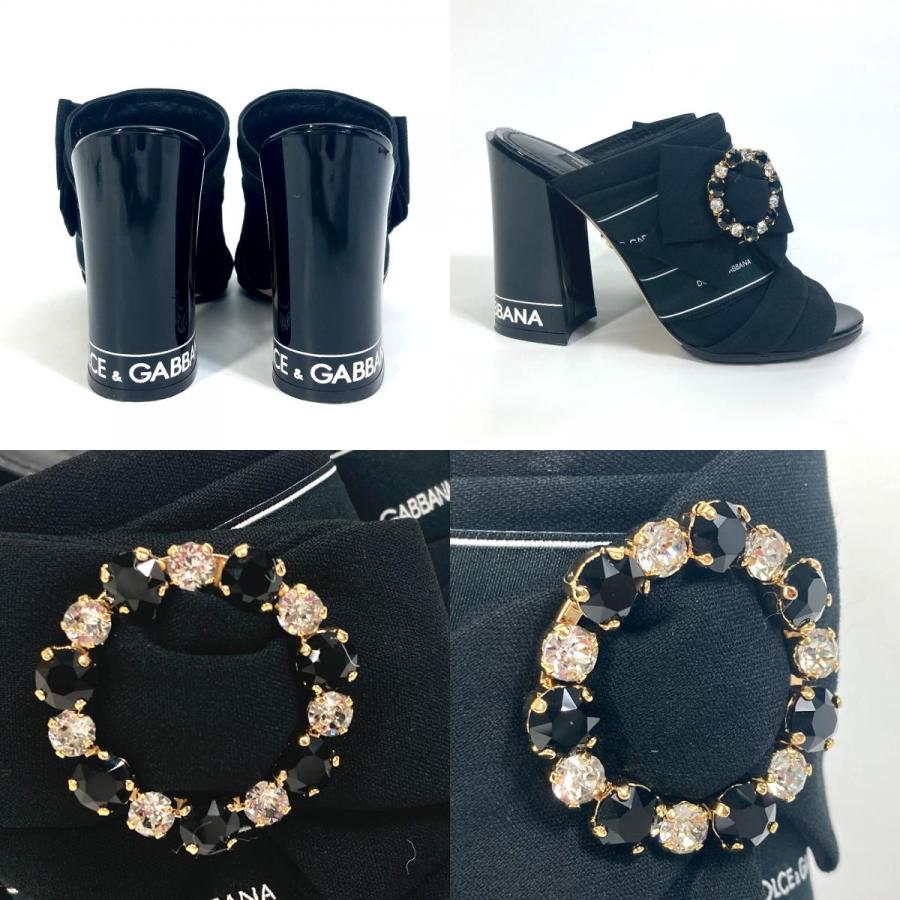 DOLCE&GABBANA ドルチェアンドガッバーナ サンダル リボン ロゴ/ハイヒール ミュール ブラック レディース【中古】新品同様 |  | 08
