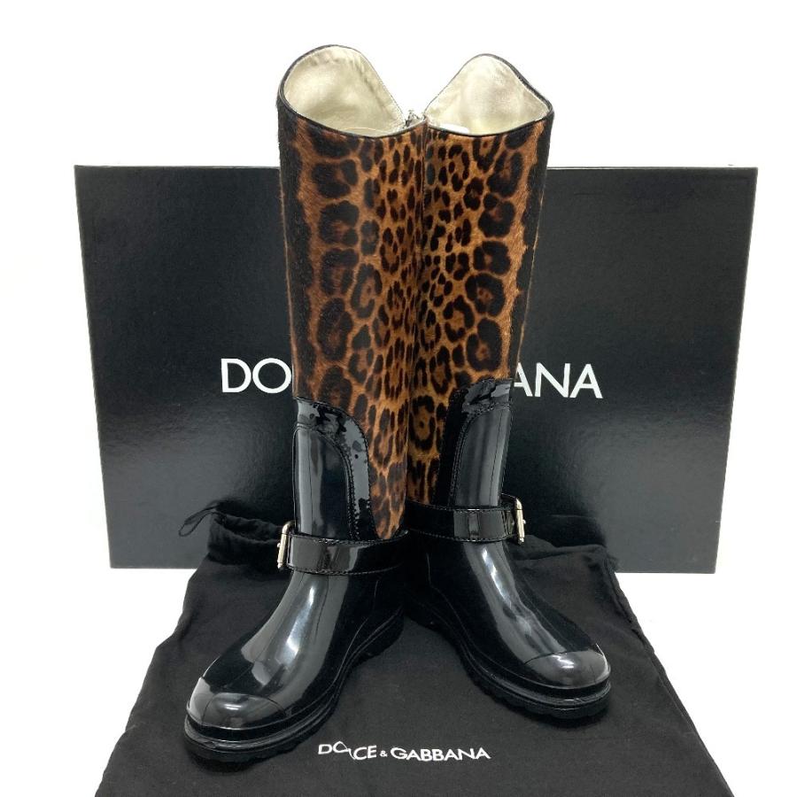 DOLCE&GABBANA ドルガバ レオパード ロングブーツ ブーツ ハラコ 
