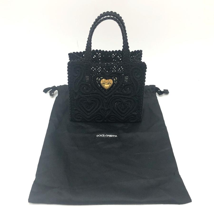 美品 DOLCE&GABBANA ドルチェアンドガッバーナ ハートプレート カバン レース ハンドバッグ ブラック レディース【中古】 |  | 08