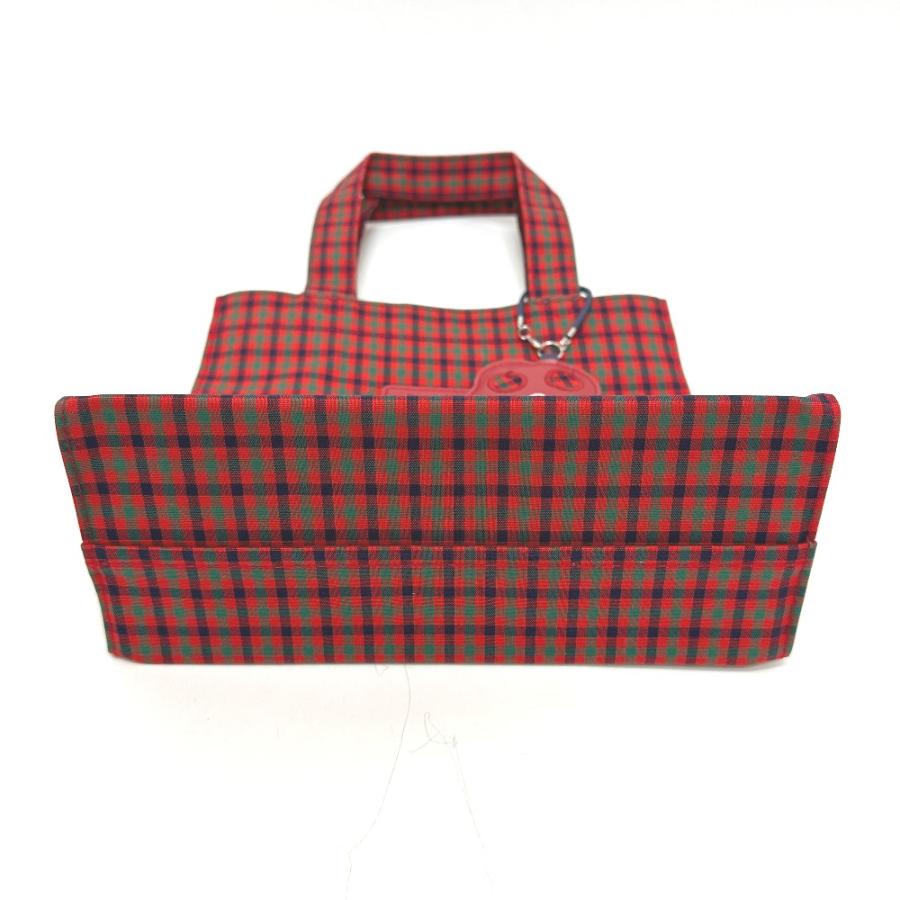 未使用 ファミリア ギンガムチェック チャーム付き カバン ロゴ 小