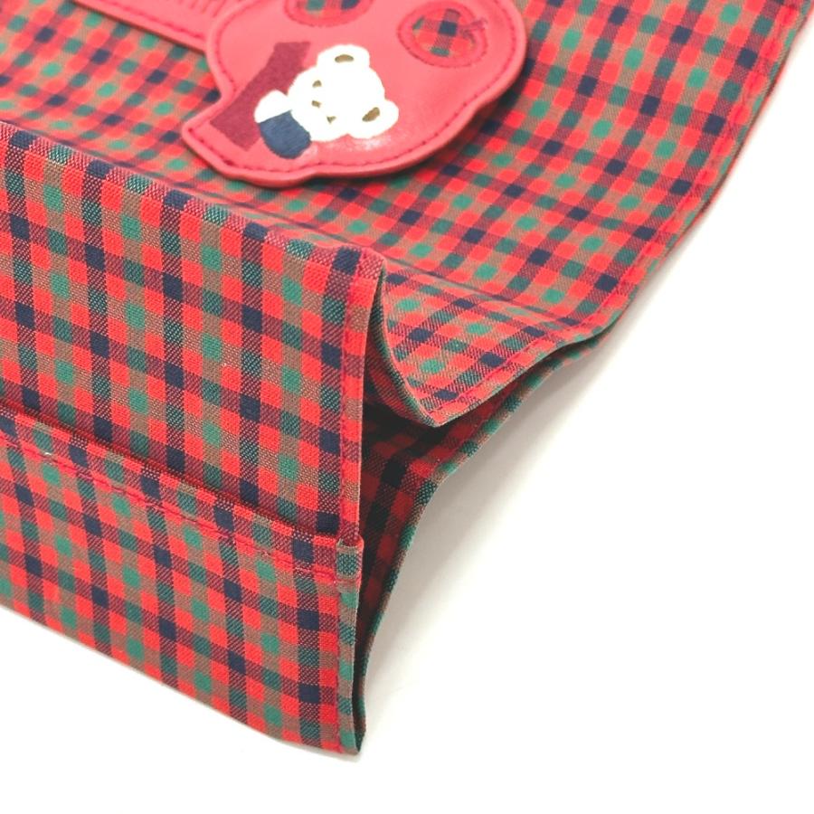 未使用 ファミリア ギンガムチェック チャーム付き カバン ロゴ 小