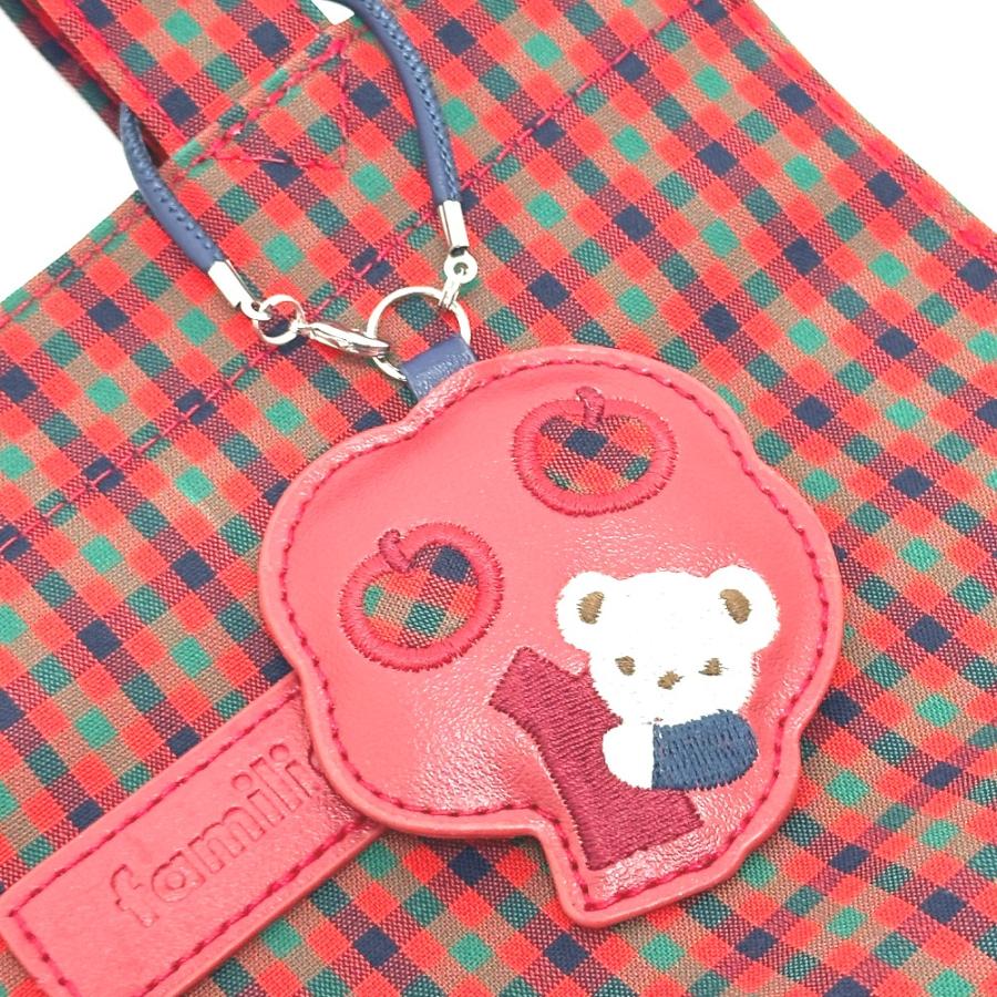 未使用 ファミリア ギンガムチェック チャーム付き カバン ロゴ 小