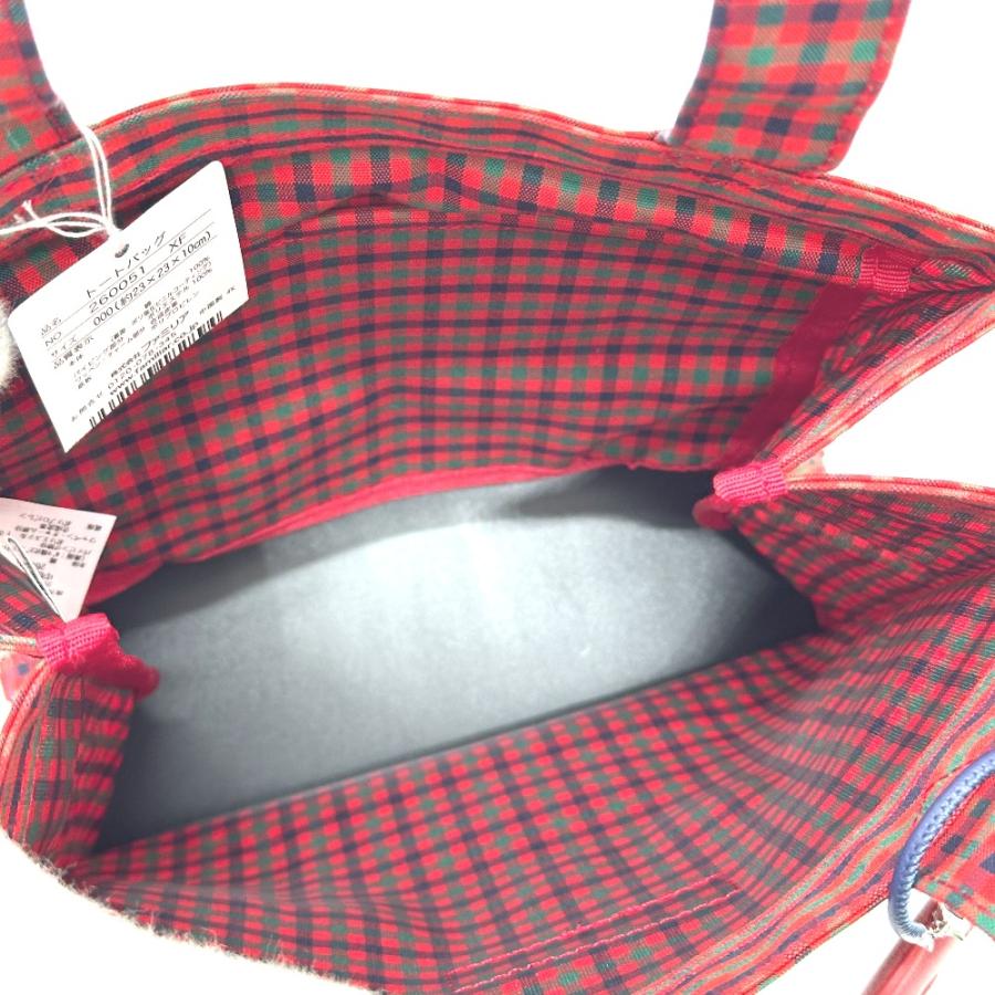 未使用 ファミリア ギンガムチェック チャーム付き カバン ロゴ 小
