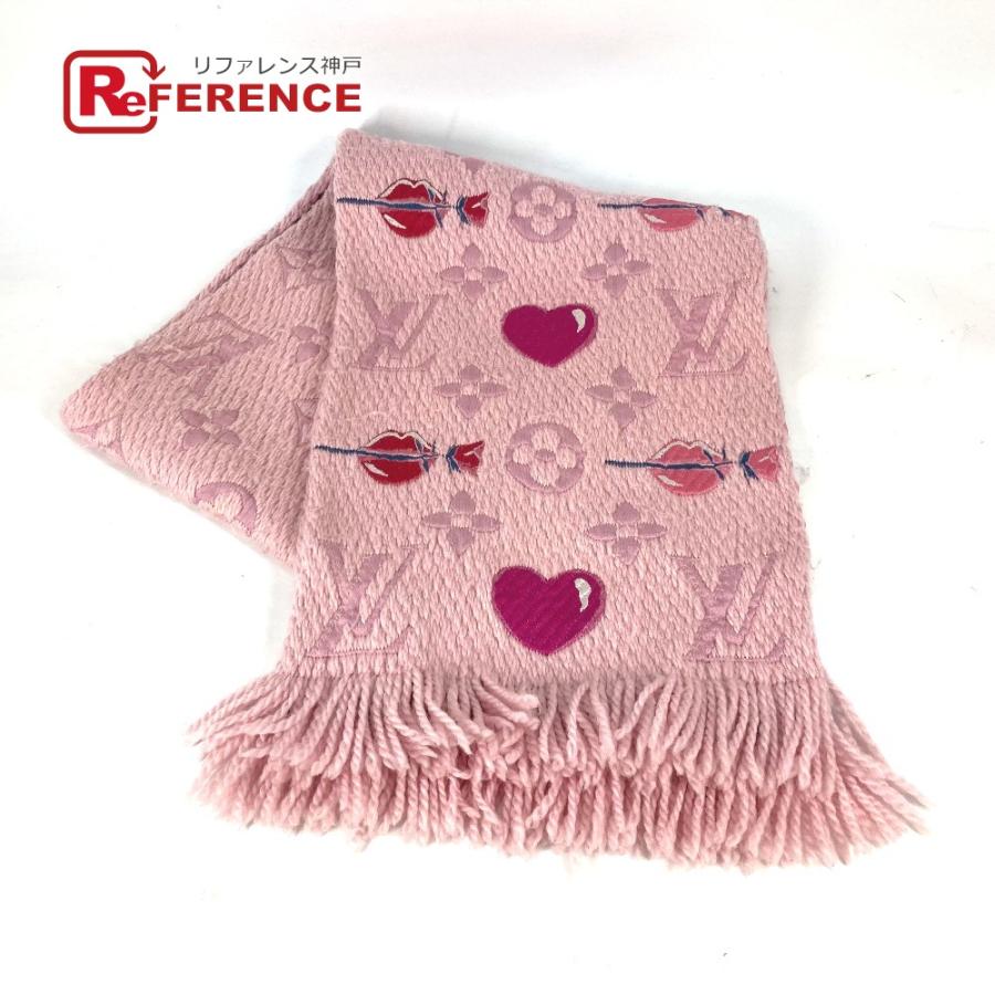 LOUIS VUITTON ルイヴィトン M71587  エシャルプ・ロゴマニア ア ラ フォリ ハート リップ 唇 フリンジ マフラー ピンク【中古】 | LOUIS VUITTON