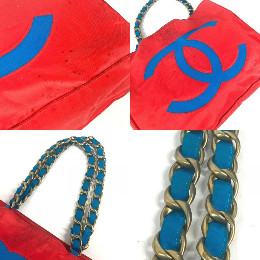 CHANEL シャネル ビッグココ CC ココマーク チェーンバッグ トートバッグ カバン バイカラー ショルダーバッグ レッド レディース【中古】 | CHANEL | 07