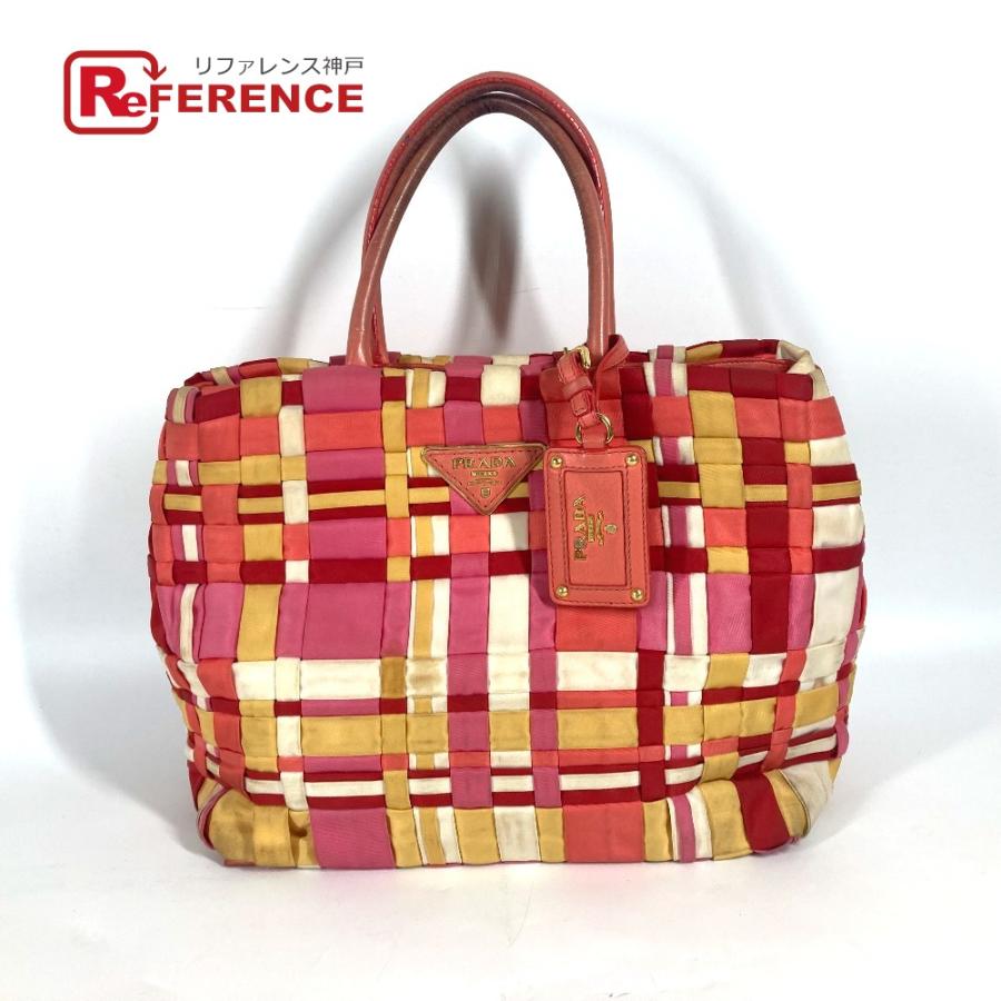 PRADA プラダ BN1653 ロゴ 編み込み カバン 肩掛け トートバッグ ハンドバック マルチカラー ショルダーバッグ ピンク レディース【中古】 | PRADA