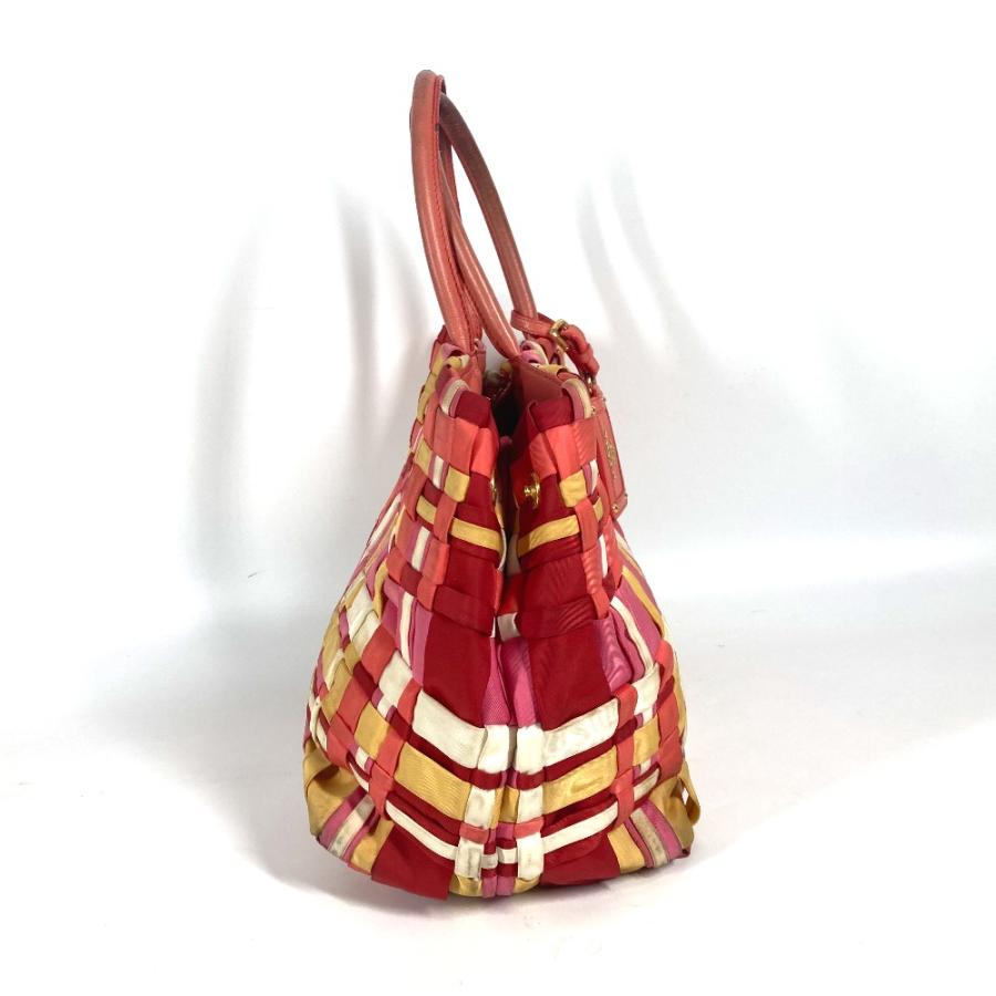 PRADA プラダ BN1653 ロゴ 編み込み カバン 肩掛け トートバッグ ハンドバック マルチカラー ショルダーバッグ ピンク レディース【中古】 | PRADA | 02