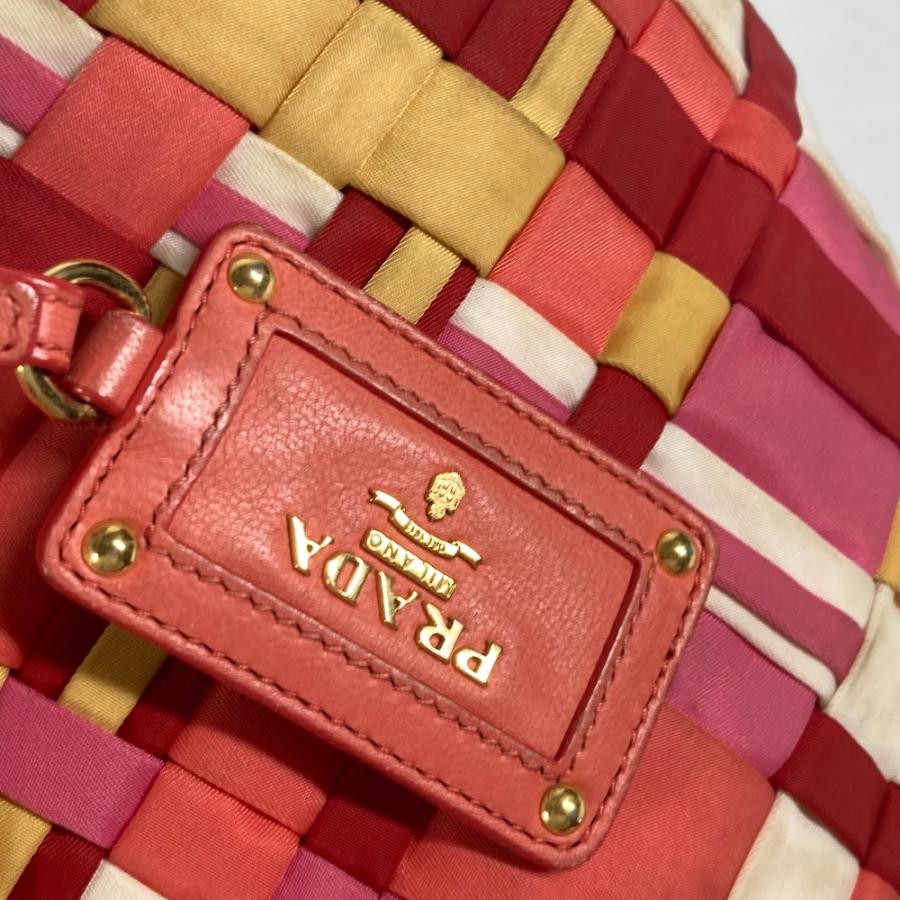 PRADA プラダ BN1653 ロゴ 編み込み カバン 肩掛け トートバッグ ハンドバック マルチカラー ショルダーバッグ ピンク レディース【中古】 | PRADA | 04