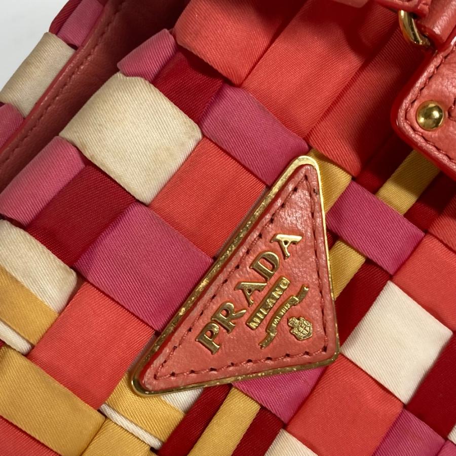 PRADA プラダ BN1653 ロゴ 編み込み カバン 肩掛け トートバッグ ハンドバック マルチカラー ショルダーバッグ ピンク レディース【中古】 | PRADA | 05