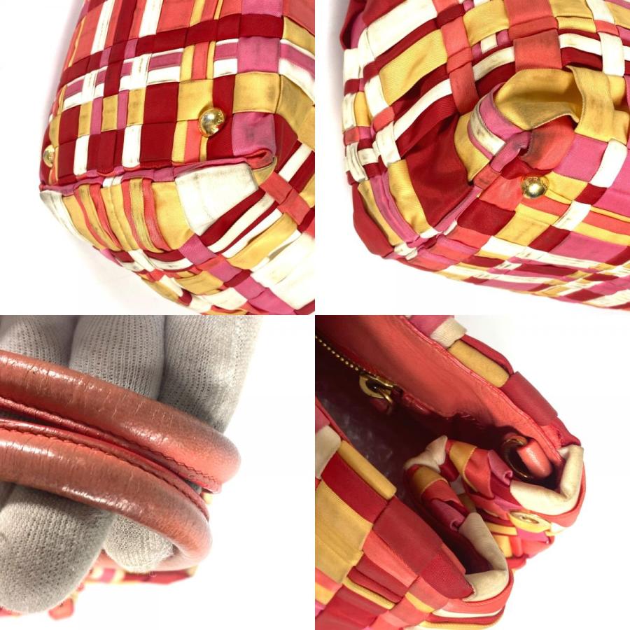 PRADA プラダ BN1653 ロゴ 編み込み カバン 肩掛け トートバッグ ハンドバック マルチカラー ショルダーバッグ ピンク レディース【中古】 | PRADA | 07