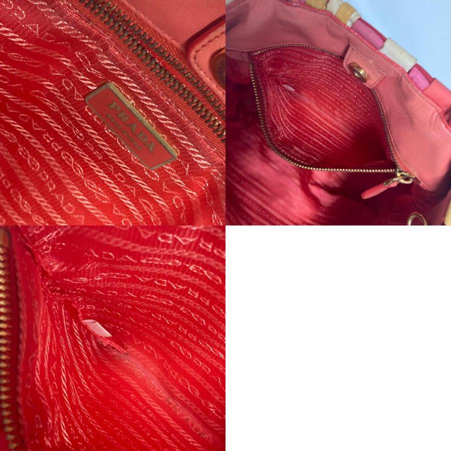 PRADA プラダ BN1653 ロゴ 編み込み カバン 肩掛け トートバッグ ハンドバック マルチカラー ショルダーバッグ ピンク レディース【中古】 | PRADA | 09