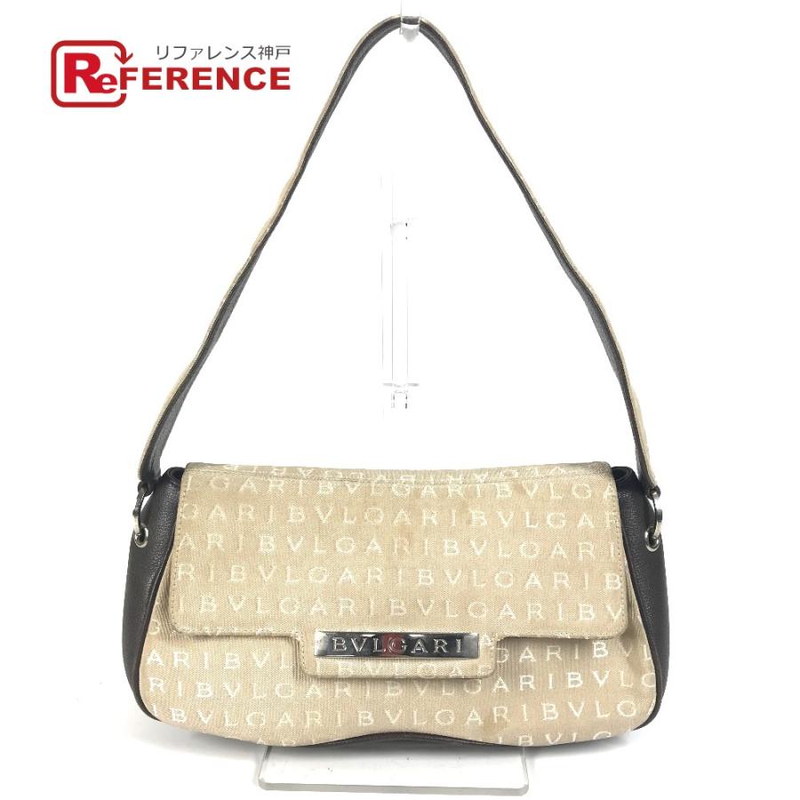 BVLGARI ブルガリ ロゴマニア カバン ハンドバッグ 肩掛け フラップ ロゴプレート ショルダーバッグ ベージュ レディース【中古】 | BVLGARI