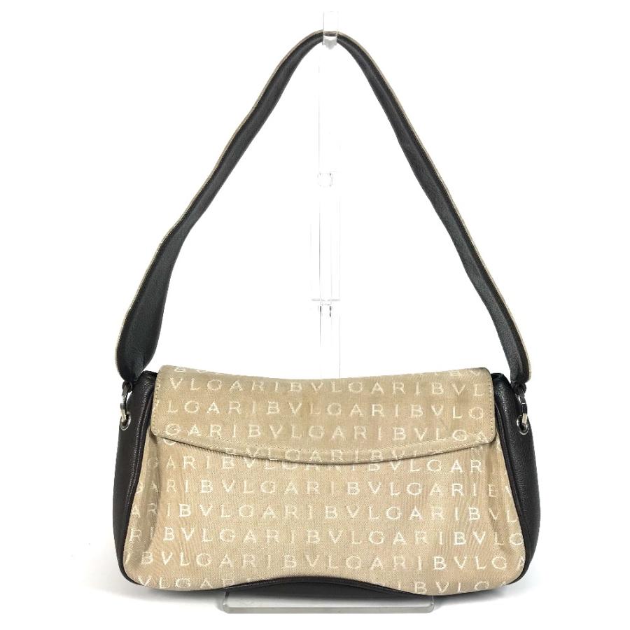 BVLGARI ブルガリ ロゴマニア カバン ハンドバッグ 肩掛け フラップ ロゴプレート ショルダーバッグ ベージュ レディース【中古】 | BVLGARI | 01
