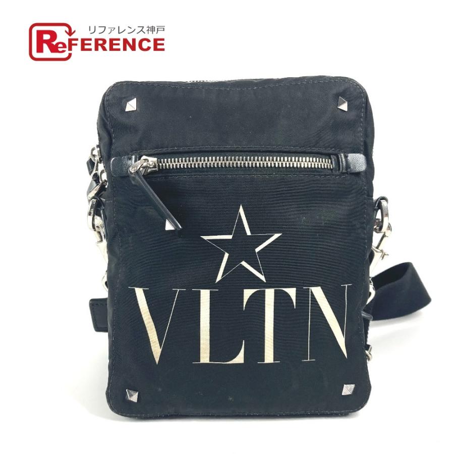 ヴァレンティノ VALENTINO ロゴ カバン 斜め掛け ポシェット スタッズ ショルダーバッグ レザー ブラック 新品同様 VALENTINO（ヴァレンティノ） ロゴ スタッズ カバン 斜め掛け
