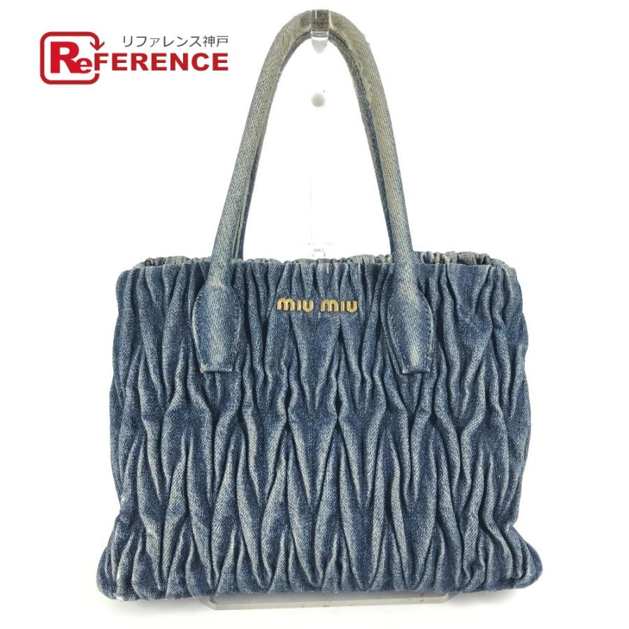 MIUMIU ミュウミュウ RN1069 ロゴ ハンドバッグ 肩掛け  トートバッグ ブルー レディース【中古】 | miu miu