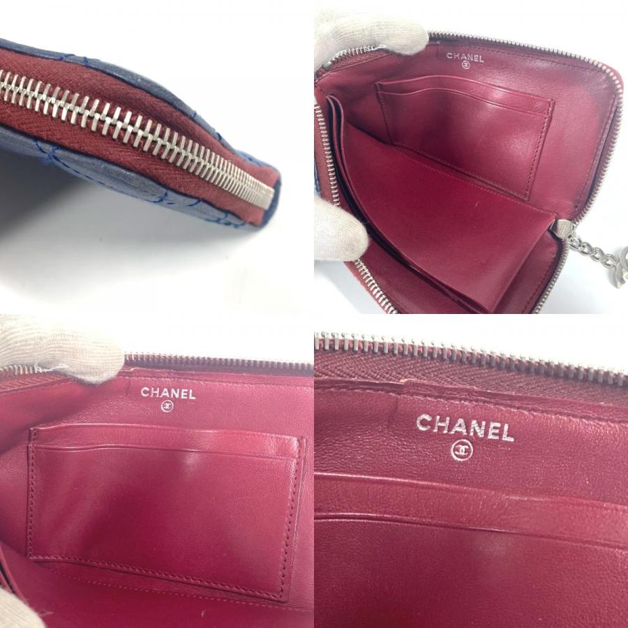 CHANEL シャネル L字ファスナー マトラッセ キルティング ウォレット CC ココマーク ロゴ 長財布 ブルー ユニセックス【中古】 | CHANEL | 08