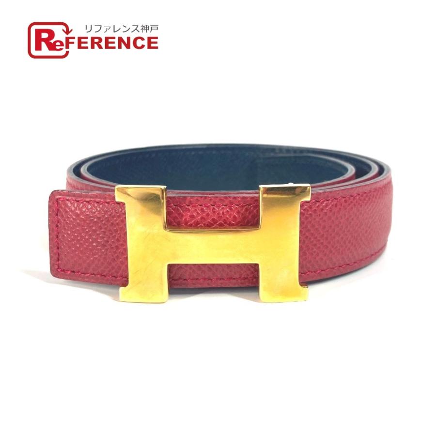 HERMES エルメス Hベルト コンスタンス ミニ 細ベルト アクセサリー バックル ベルト レッド×ネイビー レディース【中古】 | HERMES