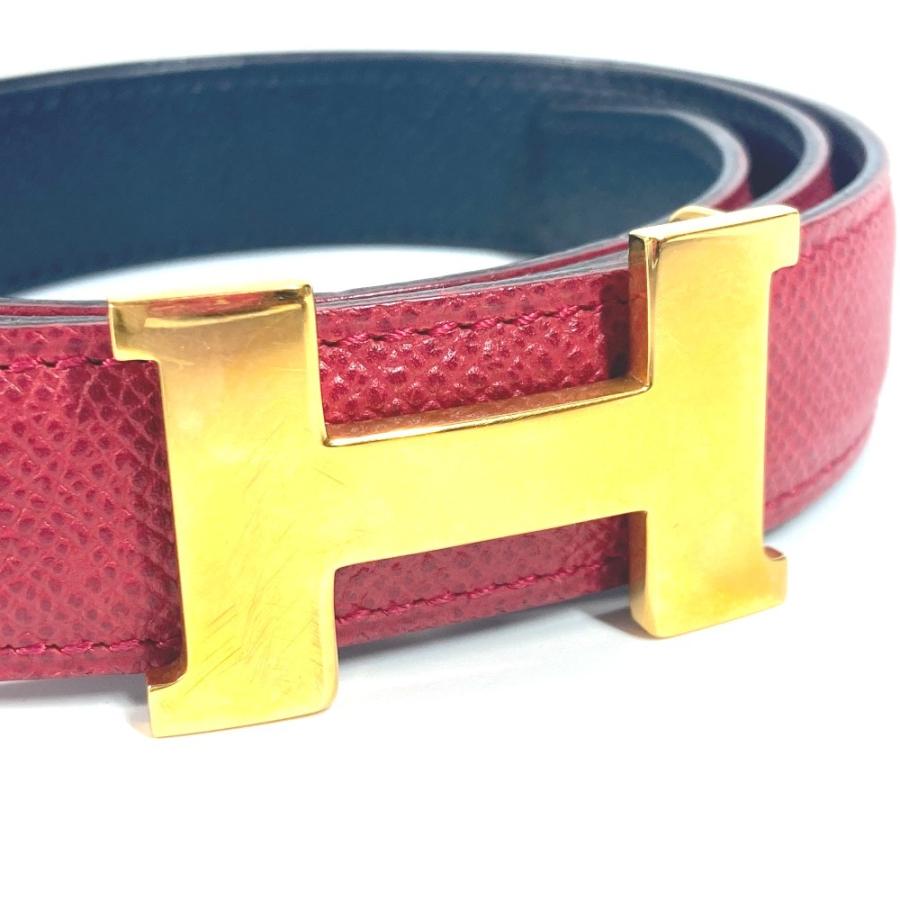 HERMES エルメス Hベルト コンスタンス ミニ 細ベルト アクセサリー バックル ベルト レッド×ネイビー レディース【中古】 | HERMES | 04