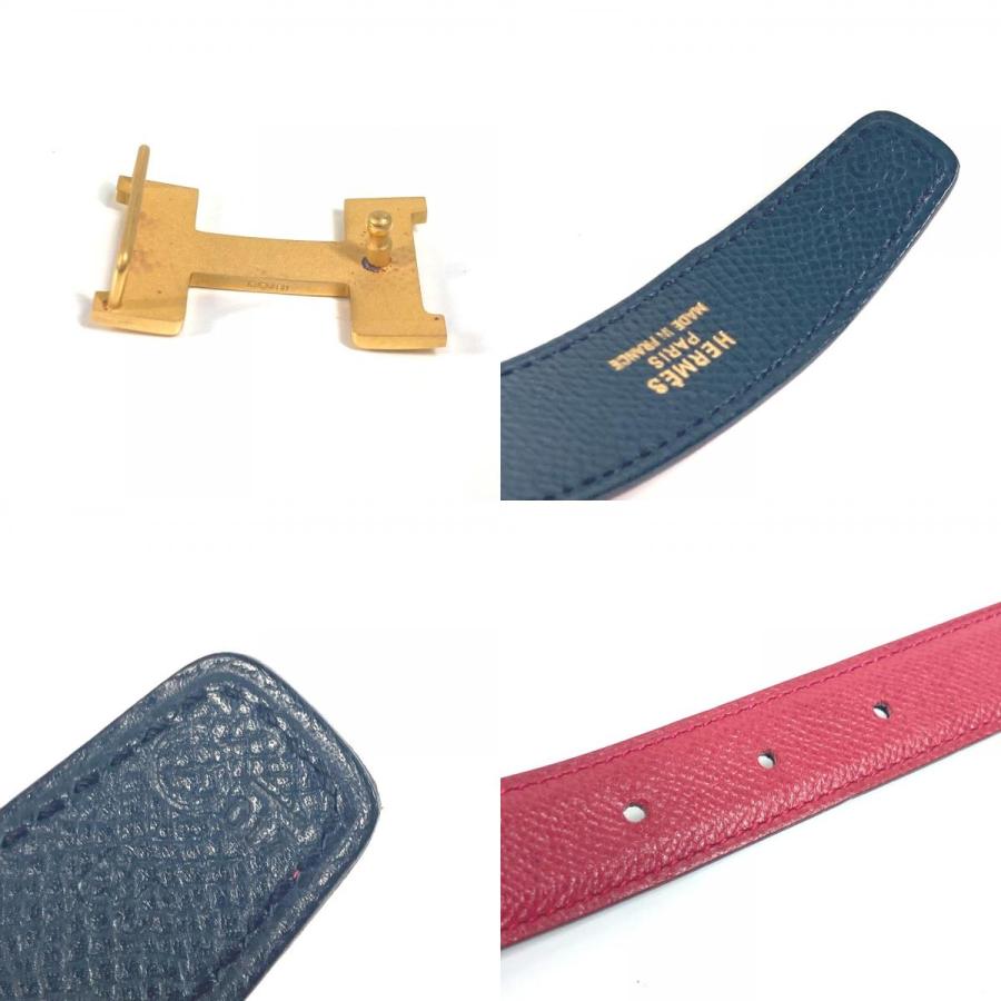 HERMES エルメス Hベルト コンスタンス ミニ 細ベルト アクセサリー バックル ベルト レッド×ネイビー レディース【中古】 | HERMES | 09