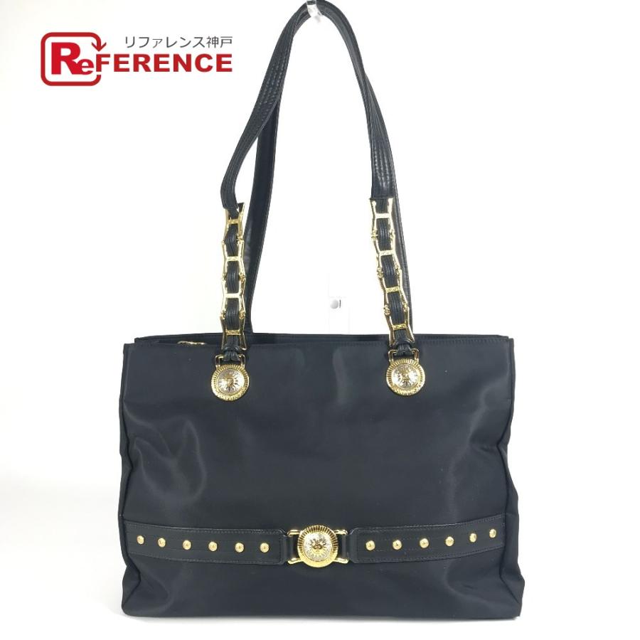VERSACE ヴェルサーチ ロゴ サンバースト カバン トートバッグ チェーン 肩掛け ヴィンテージ ショルダーバッグ ブラック 【中古】 | 