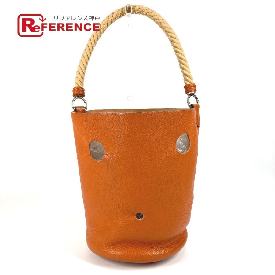 HERMES エルメス マンジョワールMM  バケツ型 ロープハンドル カバン 肩掛け ハンドバッグ ショルダーバッグ オレンジ【中古】 | HERMES