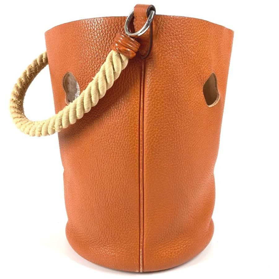 HERMES エルメス マンジョワールMM  バケツ型 ロープハンドル カバン 肩掛け ハンドバッグ ショルダーバッグ オレンジ【中古】 | HERMES | 03