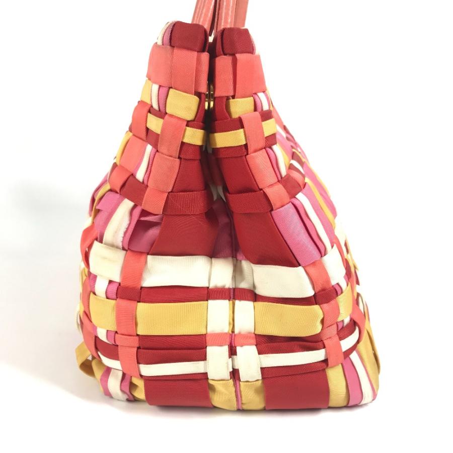 PRADA プラダ トライアングルロゴ 三角ロゴ プレート カバン トートバッグ 編み込み ロゴ ハンドバッグ ピンク ユニセックス【中古】 | PRADA | 03