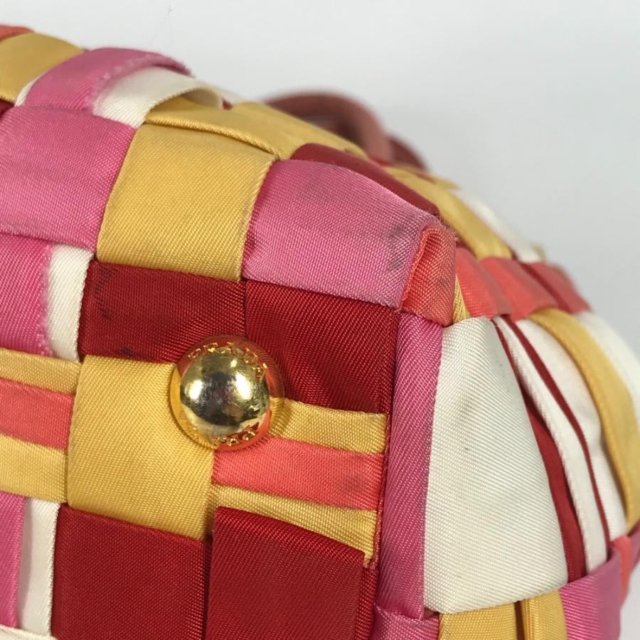 PRADA プラダ トライアングルロゴ 三角ロゴ プレート カバン トートバッグ 編み込み ロゴ ハンドバッグ ピンク ユニセックス【中古】 | PRADA | 05