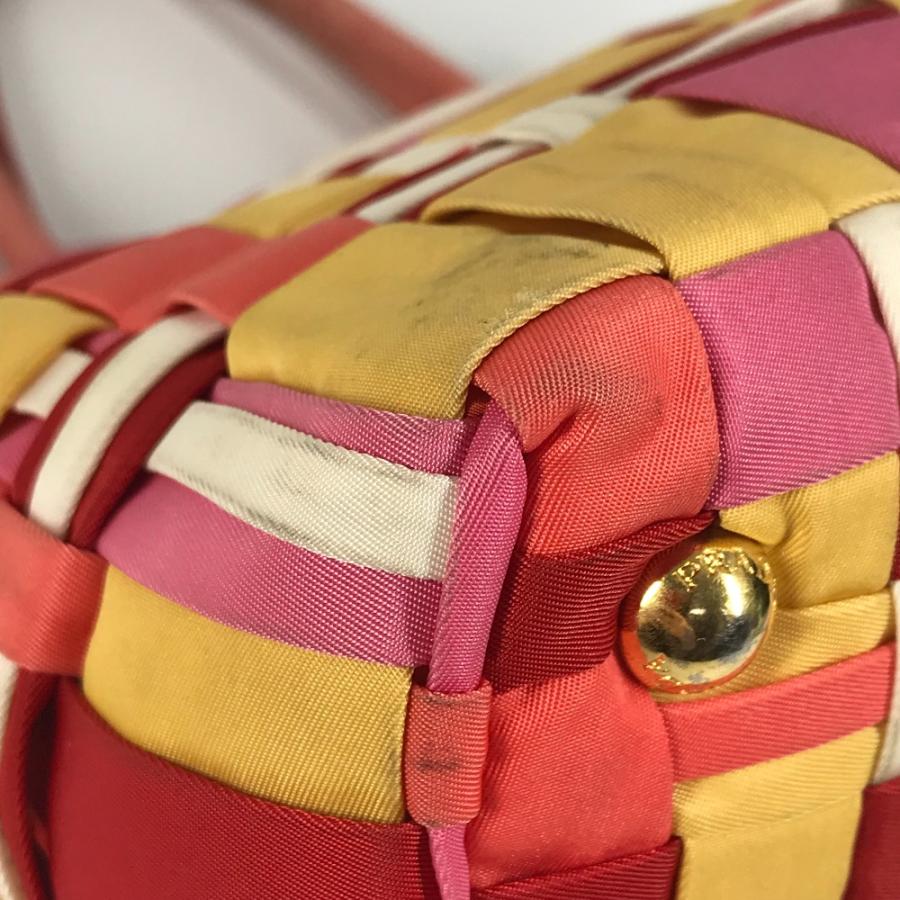 PRADA プラダ トライアングルロゴ 三角ロゴ プレート カバン トートバッグ 編み込み ロゴ ハンドバッグ ピンク ユニセックス【中古】 | PRADA | 06