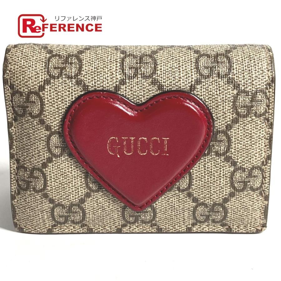 GUCCI グッチ 648848 ハート ロゴ コンパクトウォレット  GGスプリーム 2つ折り財布 ベージュ ユニセックス【中古】 | GUCCI