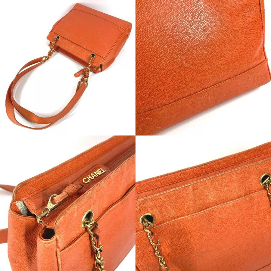 CHANEL シャネル ロゴ CC トリプルココ 肩掛け カバン Wチェーン チェーンバッグ トートバッグ ヴィンテージ ショルダーバッグ オレンジ ユニセックス【中古】 | CHANEL | 07