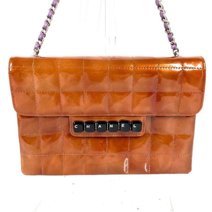 CHANEL シャネル ロゴ ピアノバッグ ハンドバッグ チェーン フラップ アクセサリーポーチ チョコバー ショルダーバッグ ブラウン【中古】 | CHANEL | 02