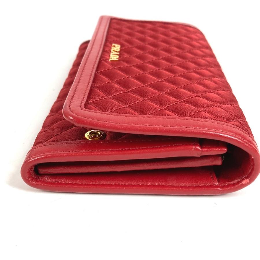PRADA プラダ 1M1437 ロゴ キルティング ロングウォレット ショルダーバッグ ショルダーウォレット 長財布 レッド【中古】 | PRADA | 03