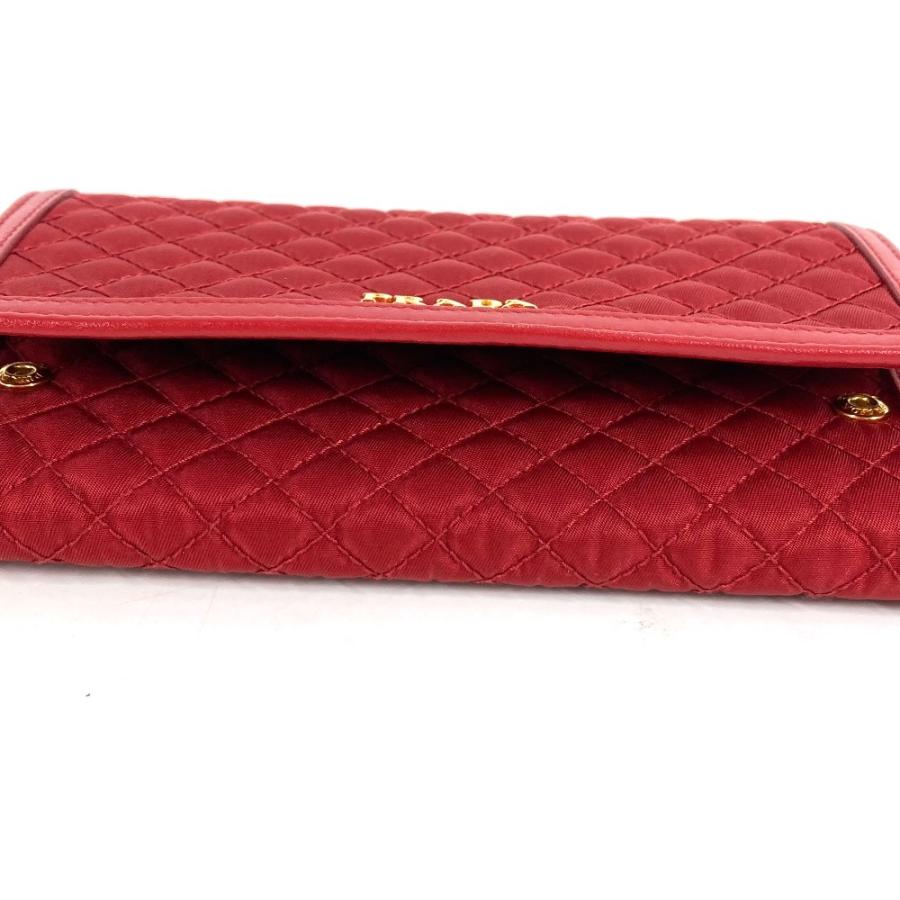 PRADA プラダ 1M1437 ロゴ キルティング ロングウォレット ショルダーバッグ ショルダーウォレット 長財布 レッド【中古】 | PRADA | 04
