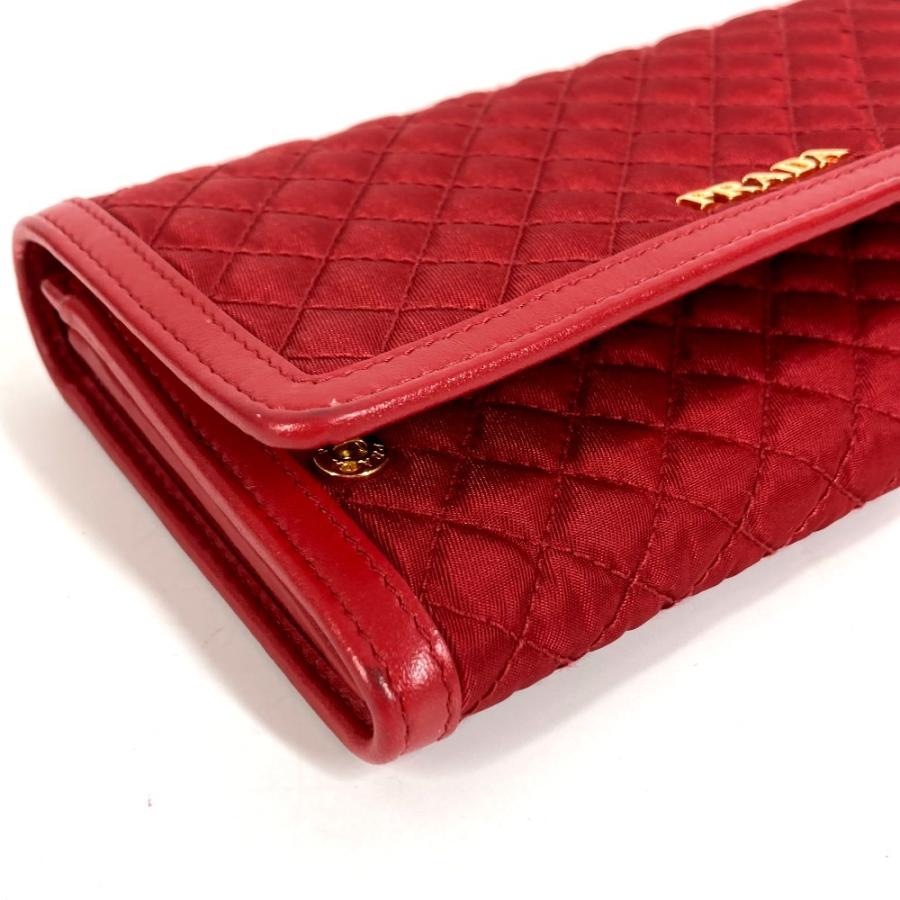 PRADA プラダ 1M1437 ロゴ キルティング ロングウォレット ショルダーバッグ ショルダーウォレット 長財布 レッド【中古】 | PRADA | 06