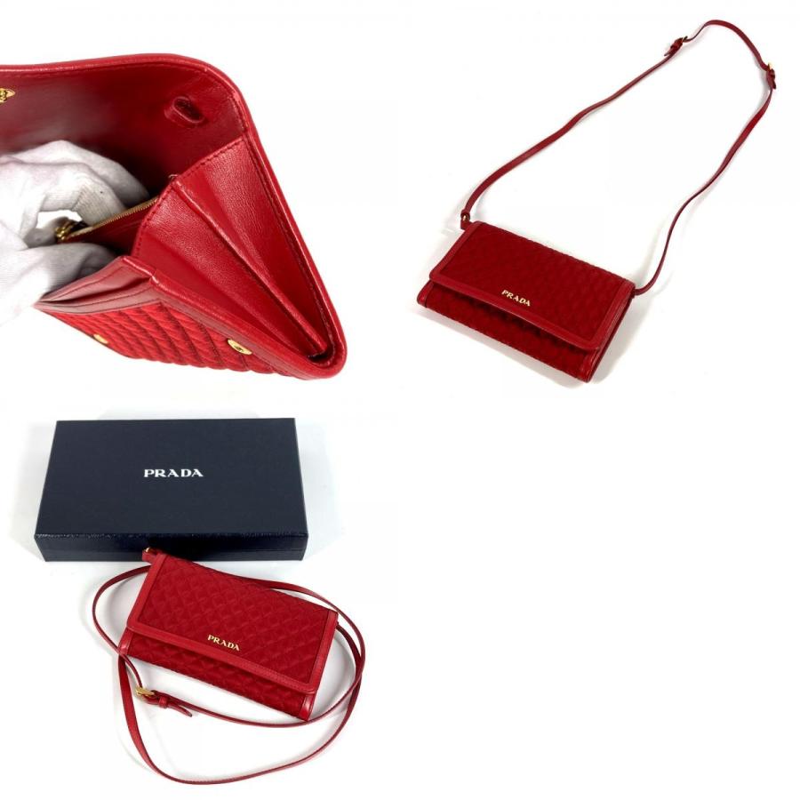 PRADA プラダ 1M1437 ロゴ キルティング ロングウォレット ショルダーバッグ ショルダーウォレット 長財布 レッド【中古】 | PRADA | 09