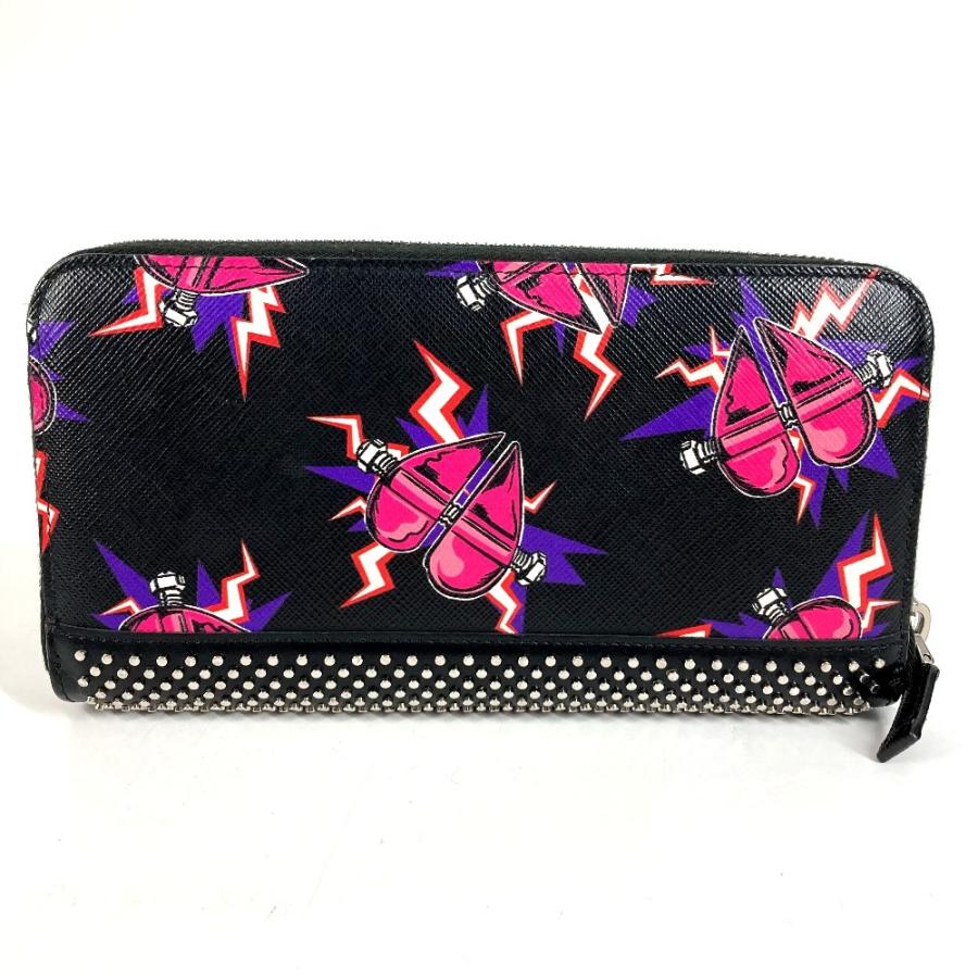 PRADA プラダ 2ML317 ハート ロゴ スタッズ ロングウォレット ラウンドファスナー 長財布 ブラック ユニセックス【中古】 | PRADA | 01