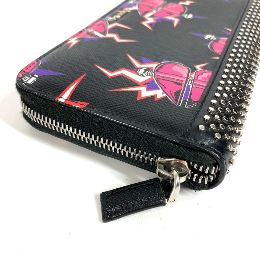 PRADA プラダ 2ML317 ハート ロゴ スタッズ ロングウォレット ラウンドファスナー 長財布 ブラック ユニセックス【中古】 | PRADA | 04
