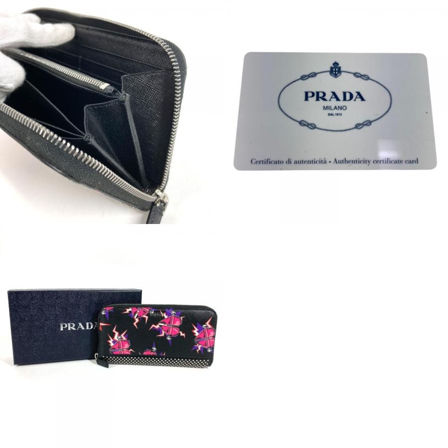 PRADA プラダ 2ML317 ハート ロゴ スタッズ ロングウォレット ラウンドファスナー 長財布 ブラック ユニセックス【中古】 | PRADA | 09
