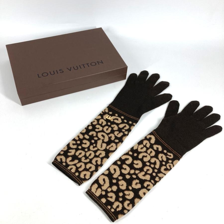 美品 LOUIS VUITTON ルイヴィトン M58347 ゴンマイユ レオパード 豹柄 ヒョウ ロング手袋 グローブ LV ラメ 手袋 ブラウン【中古】 | LOUIS VUITTON | 06