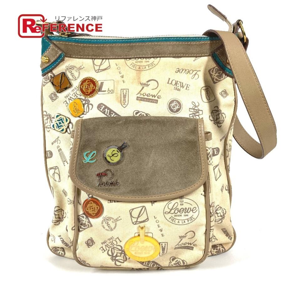 LOEWE ロエベ 160周年記念 ロゴ 斜め掛け カバン ポシェット 総柄 ショルダーバッグ ベージュ系 ユニセックス【中古】 | LOEWE